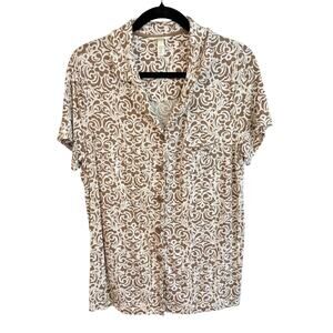 Soma Large Short Sleeve Collar Pajama Top Soft Brown Jacquard Sleep Shirt